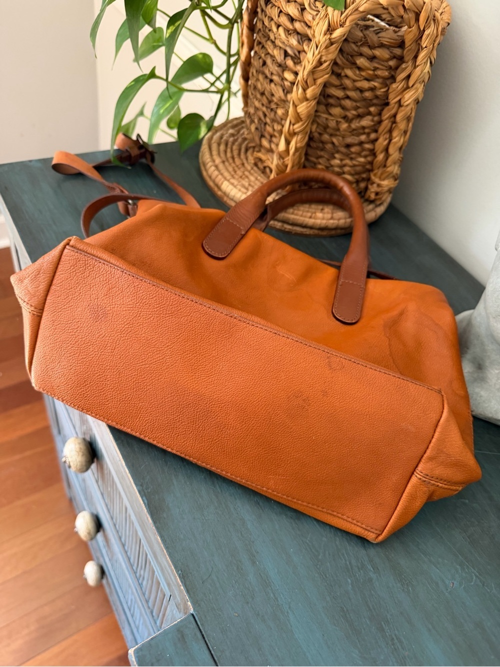 Mark & Graham Brooklyn Carryall cognac leather dual structured top handles - Picture 6 of 10